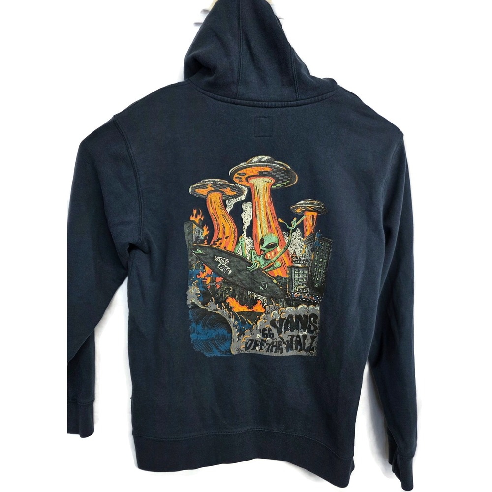 Vans Off The Wall Mens Alien Surfing UFO Graphic Hoodie Navy Blue Small